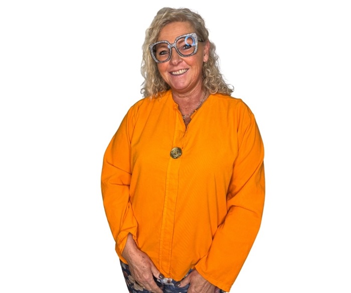 Bluse, Fløjl, m/stor knap (6086), Orange