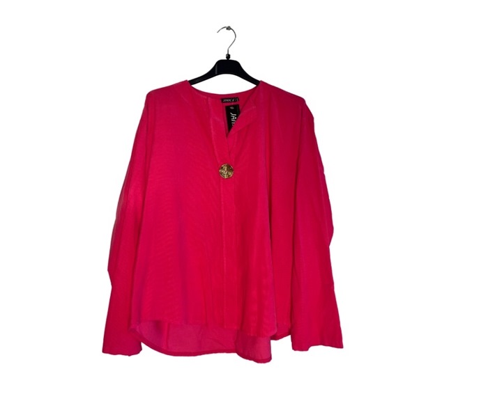 Bluse, Fløjl, m/stor knap (6086), Pink