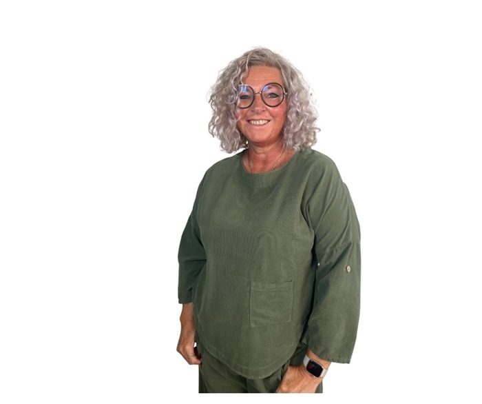 Bluse, Fløjl (6425) m/rund hals og 1 lomme, Army