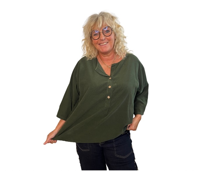 Bluse, Fløjl m/2 knapper, One size (9297) Army