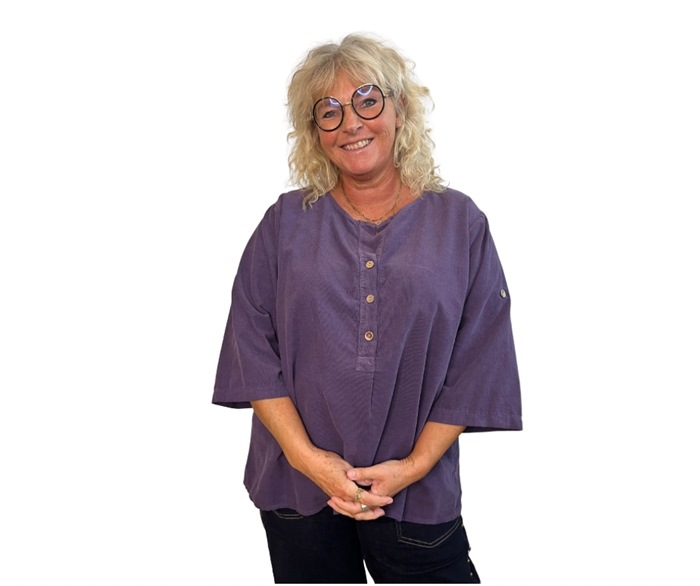 Bluse, Fløjl m/2 knapper, One size (9297) Lilla