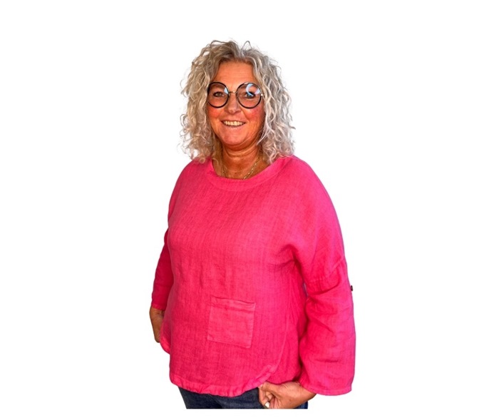 Bluse, Hør m/1 lomme og rund hals (6245) Pink