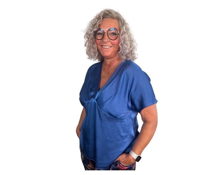 Bluse, Viscose m/overskæring, Blå (8079)