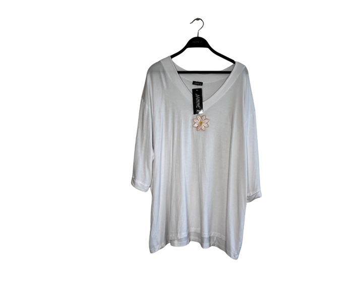 Bluse, Viscose m/v-hals og margerit, Hvid