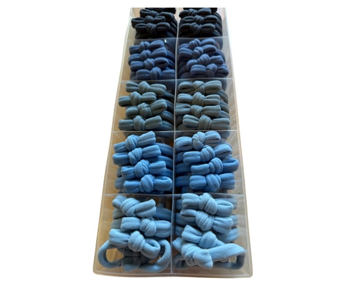 Hår elastik, Stof m/sløjfe, blå  100 STK