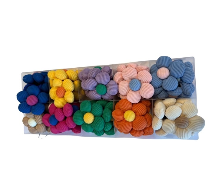 Hår elastik, m/blomster, ass. farver