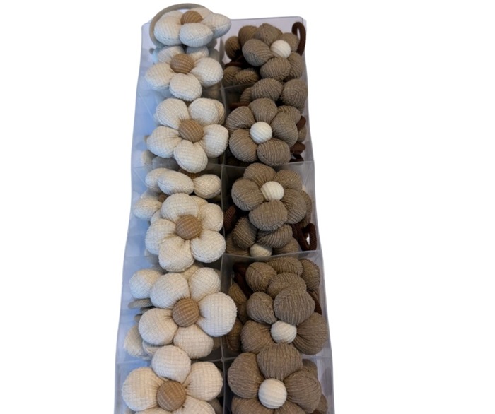 Hår elastik, m/blomster, ass. jordfarver