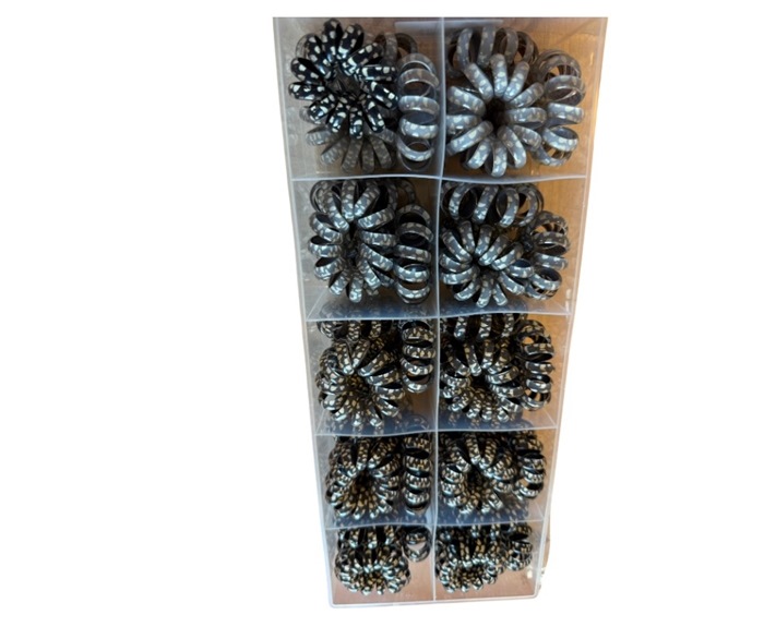 Hår elastik, spiral, sort/grå  50 STK