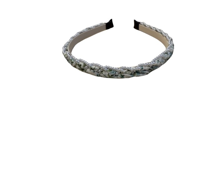 Hårbøjle, lus m/grønne blomster og perler, Smal