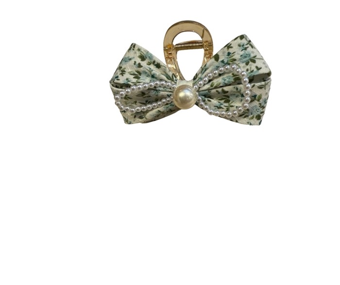 Hårclips, m/stof og perler, Grøn