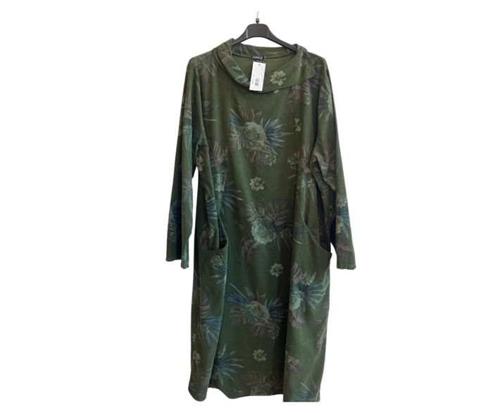 Kjole, Fløjl m/print (7664S) Grøn