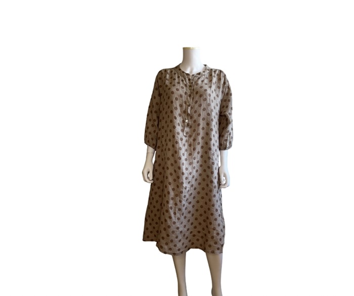 Kjole, Hør, Kort, m/stolpe og elastikærme, Beige m/camel dot