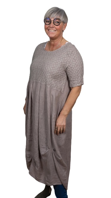 Kjole, Hør, m/Broderi, Fango