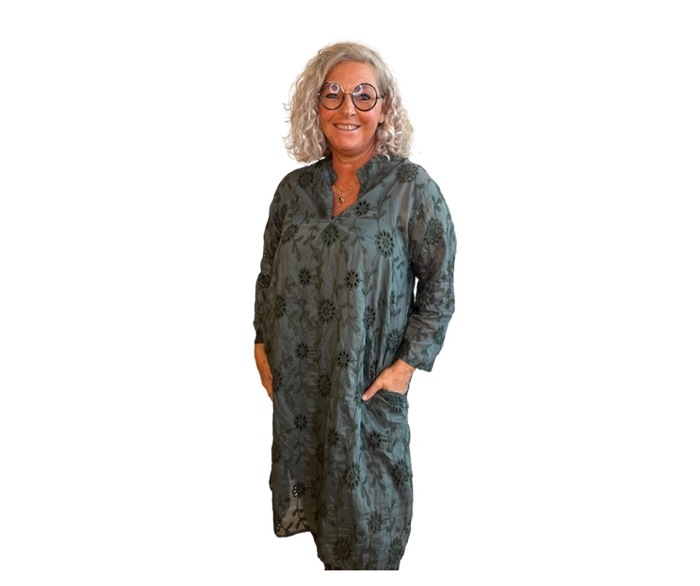 Kjole, Tencel, m/isyet blomst, Grøn