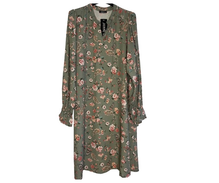 Kjole, Viscose m/blomster og paisley, Grøn