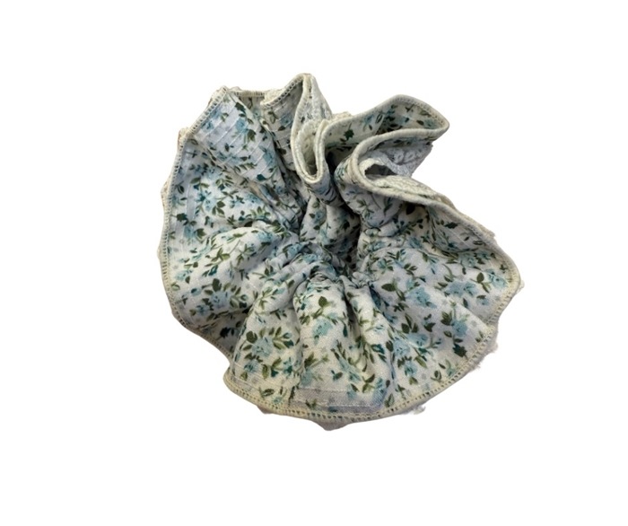 Scrunchies, Dobbelt, Grøn m/blomster