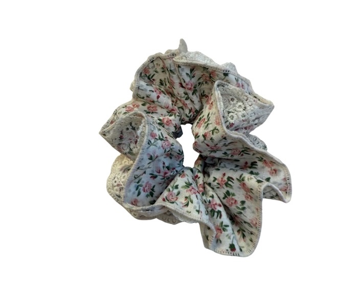 Scrunchies, Dobbelt, Lys m/blomster