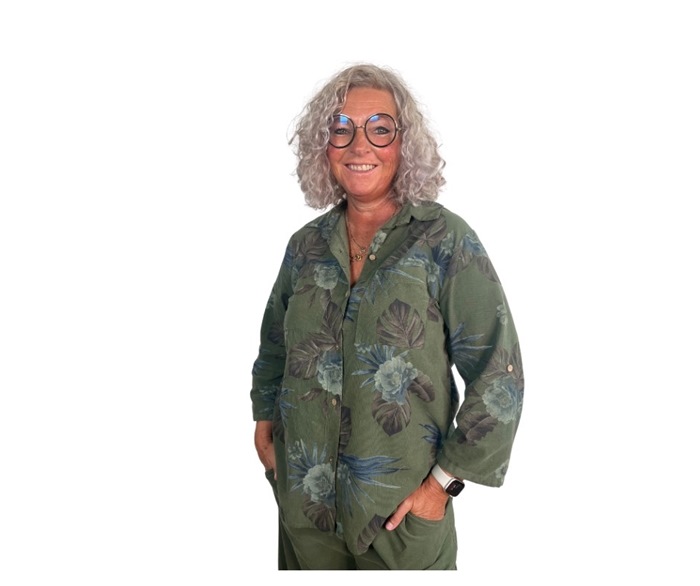 Skjorte, Fløjl m/Blomsterprint, Army (7741)
