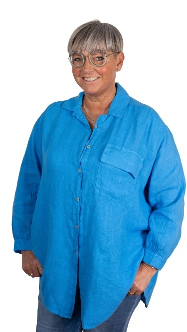 Skjorte, Hør,  m/brystlomme,  One size, Blå