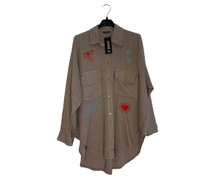 Skjorte, Hør/Viscose m/farvet broderi, Fango