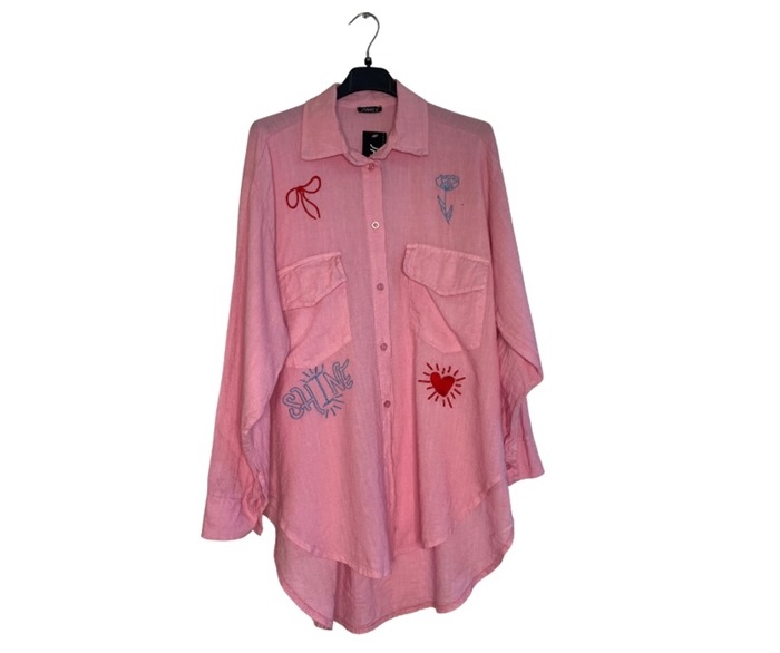 Skjorte, Hør/Viscose m/farvet broderi, Lyserød