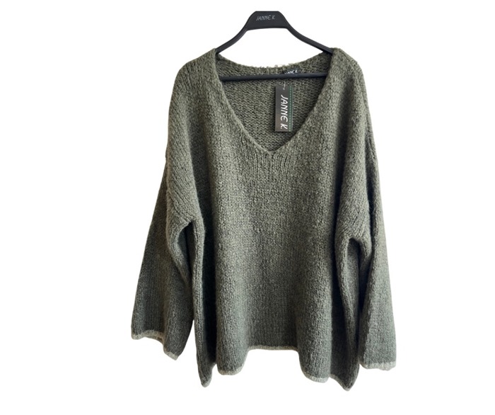 Strik, Uld, oversize m/effekt, Army