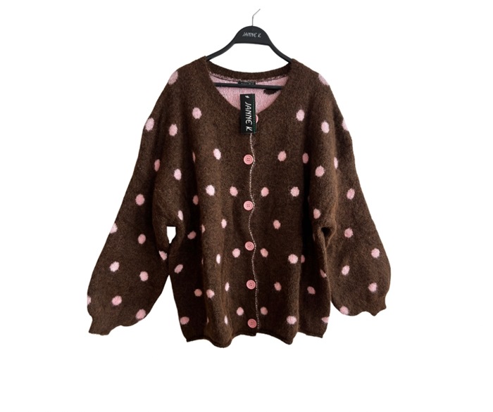 Strik Cardigan m/prikker (26281) Brun