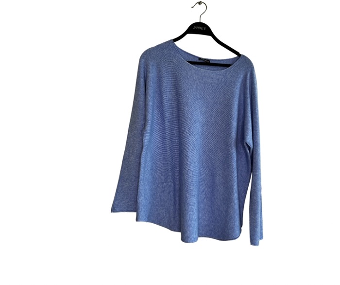 Strik bluse m/rund hals, smal, One size, Blå