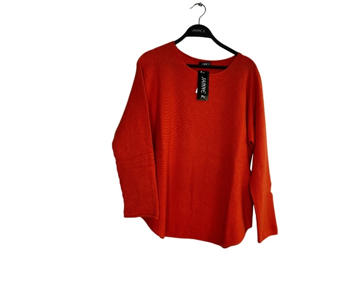 Strik bluse m/rund hals, smal, One size, Orange