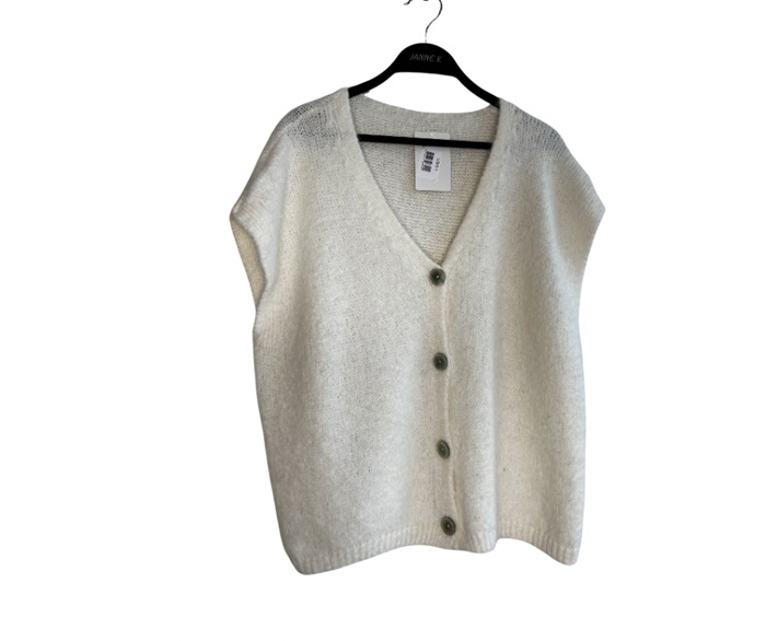 Strik vest m/knapper, Hvid