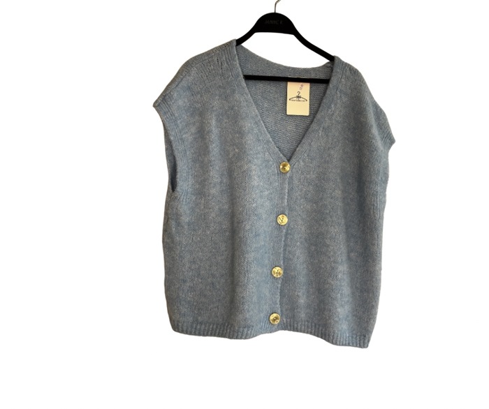 Strik vest m/knapper, Lys blå