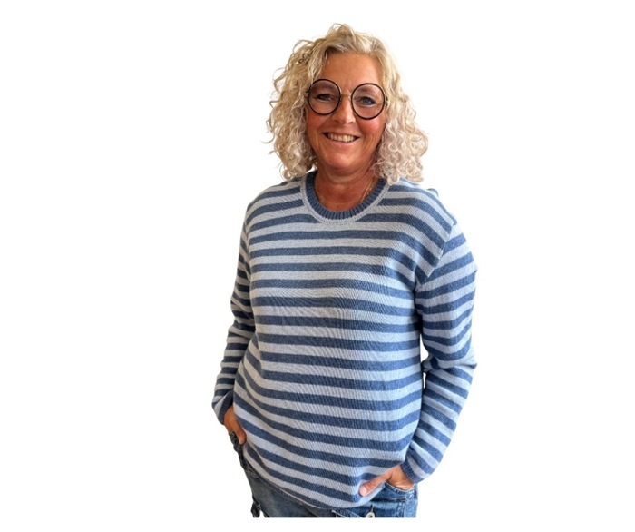 Strikbluse, Cashmir blanding, stribet, Blå