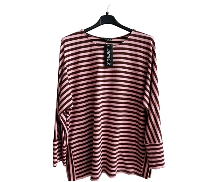 Sweat, stribet m/slids (21072) Rosa