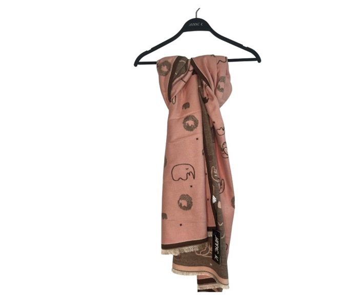 Tørklæde,  m/Elefant, Rosa