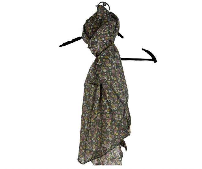 Tørklæde silke/bomuld,     Farvede blomster, Grøn