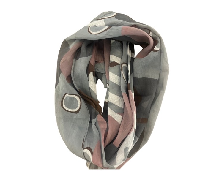 Tørklæde silke/bomuld, Abstrakt print, Grå