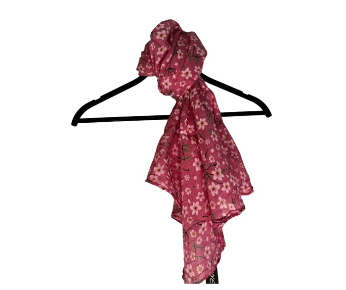 Tørklæde silke/bomuld, Blomst m/stilk, Pink