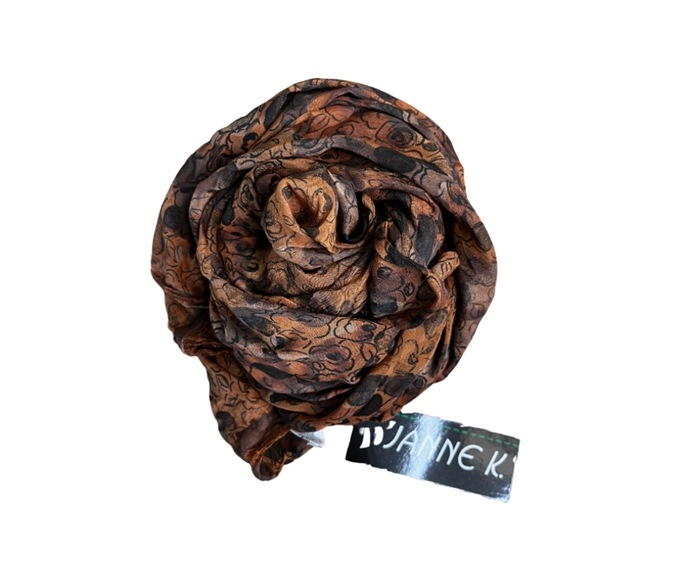 Tørklæde silke/bomuld, Blomster, Tegnet, Rust