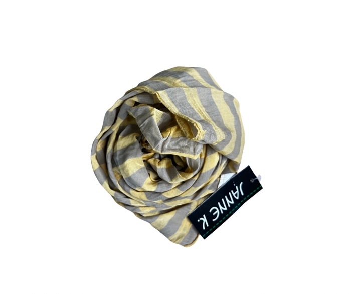 Tørklæde silke/bomuld, Brede striber, Gul/Beige
