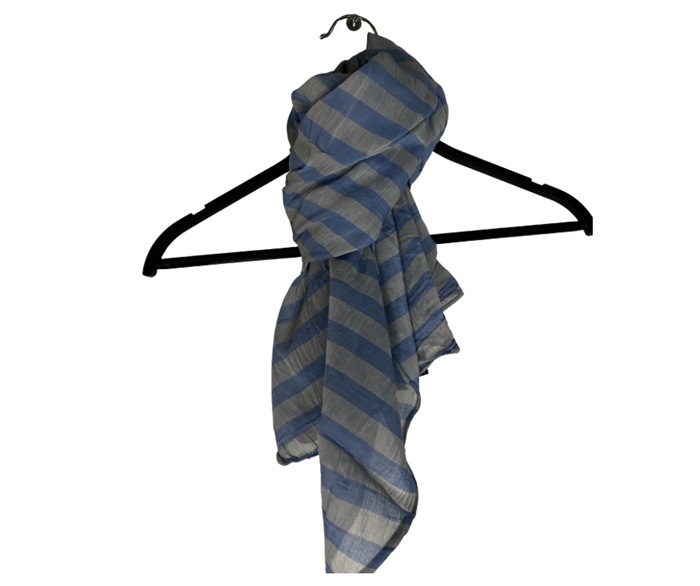 Tørklæde silke/bomuld, Bredstribet, Blå