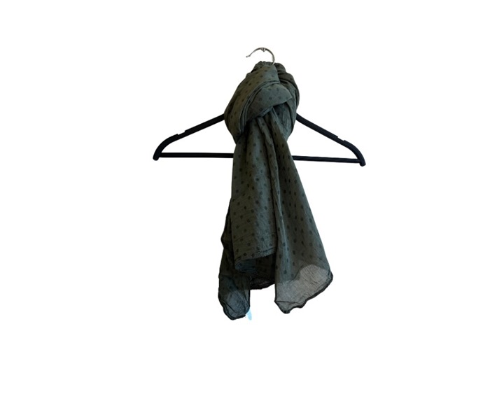 Tørklæde silke/bomuld, Grøn m/mørkegrønne prikker