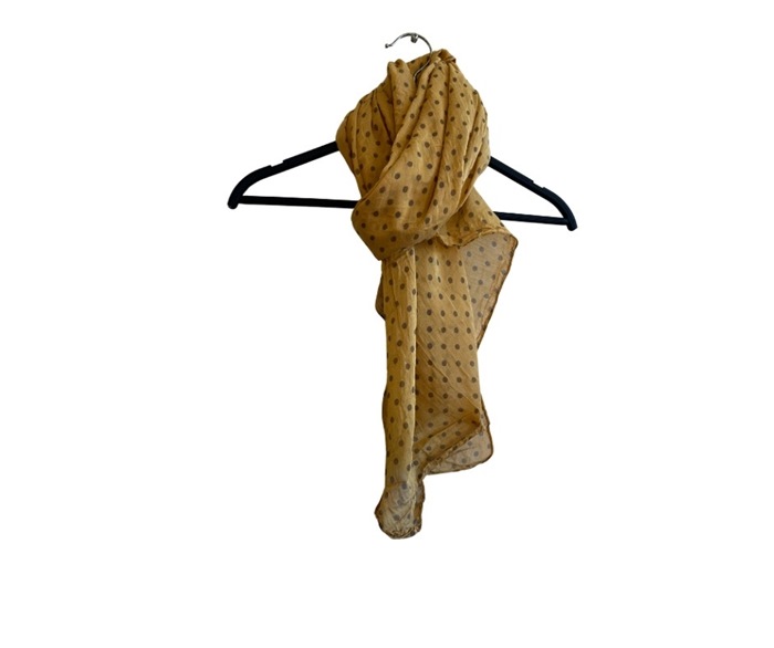 Tørklæde silke/bomuld, Gul m/brune prikker