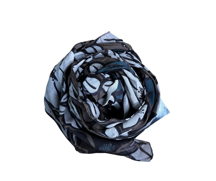 Tørklæde silke/bomuld, Kæmpe blomst, Brun