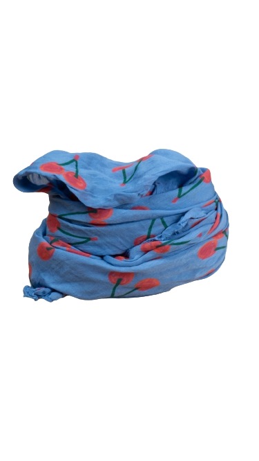 Tørklæde silke/bomuld, Kirsebær, Blå