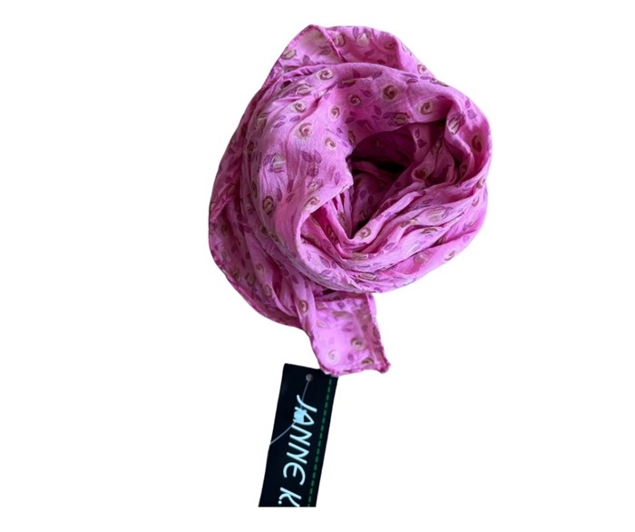 Tørklæde silke/bomuld, Små roser, Pink