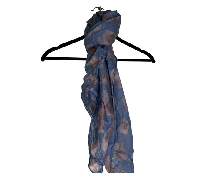 Tørklæde silke/bomuld, Store Rosa Blomster, Blå