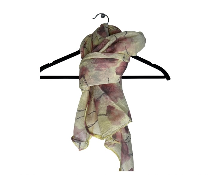 Tørklæde silke/bomuld, Store Rosa Blomster, Gul