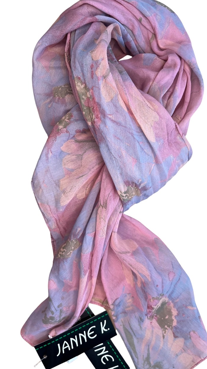 Tørklæde silke/bomuld, m/kæmpe blomst, Rosa