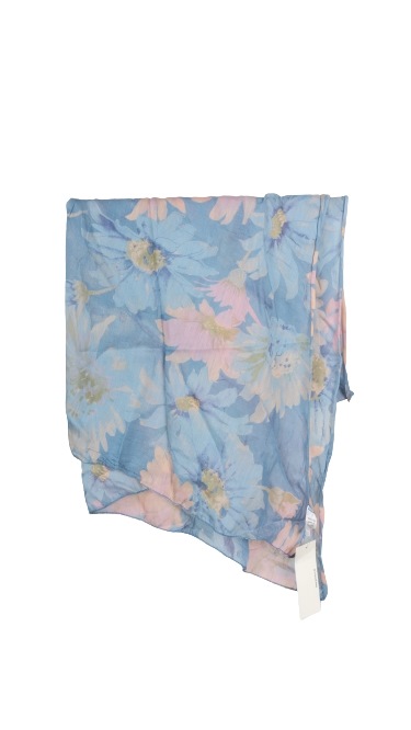 Tørklæder silke/bomuld, Kæmpe blomster, Blå