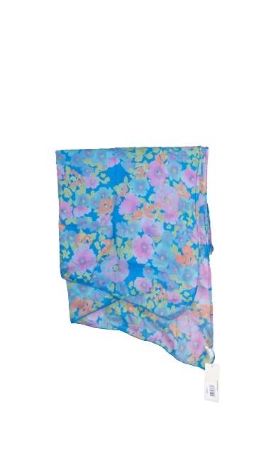 Tørklæder silke/bomuld, Malet blomstermotiv, Blå